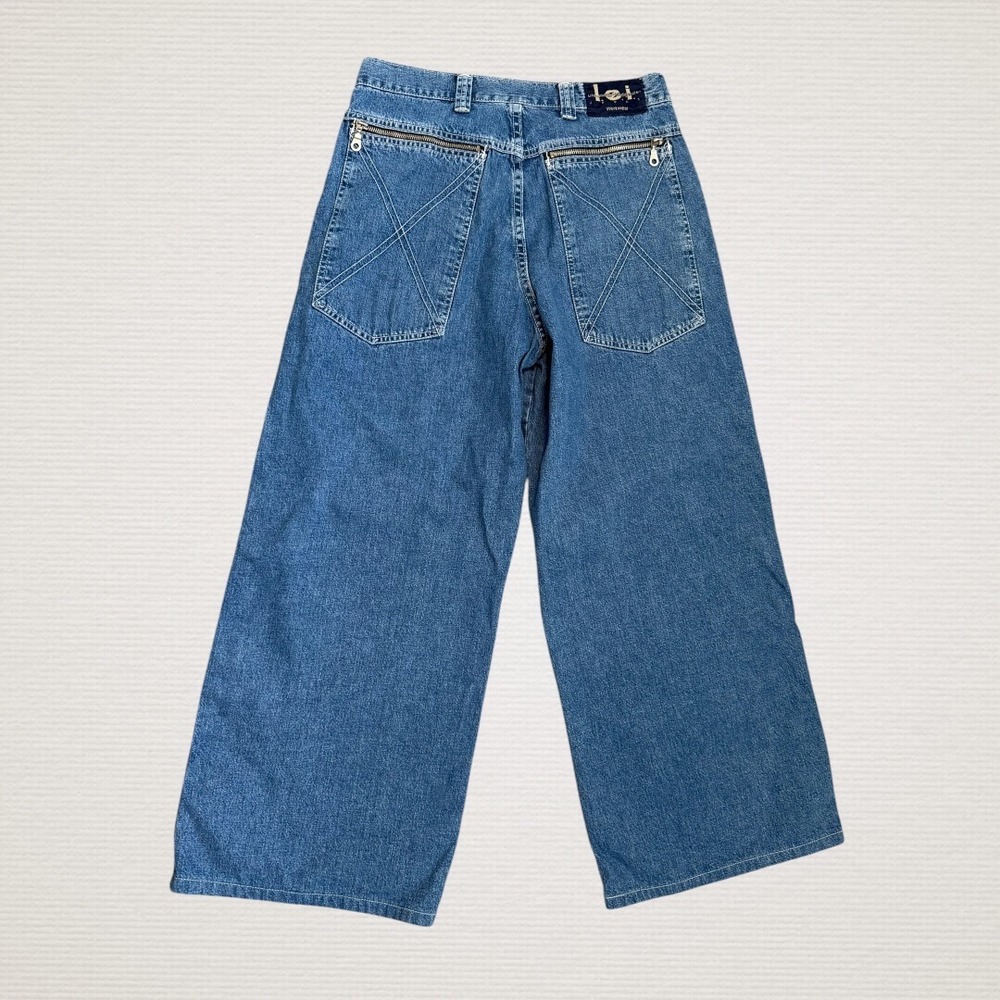 LEI Workwear Jeans Women Size 9 Blue Wide Leg Baggy Vintage Y2K Utility Zipper